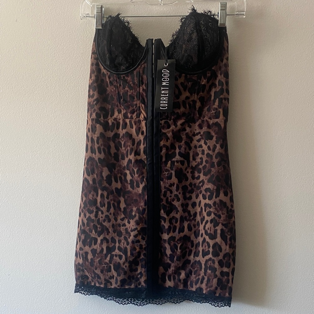 Dolls Kill Current Mood Wild Leopard Chemise dress with Black Lace